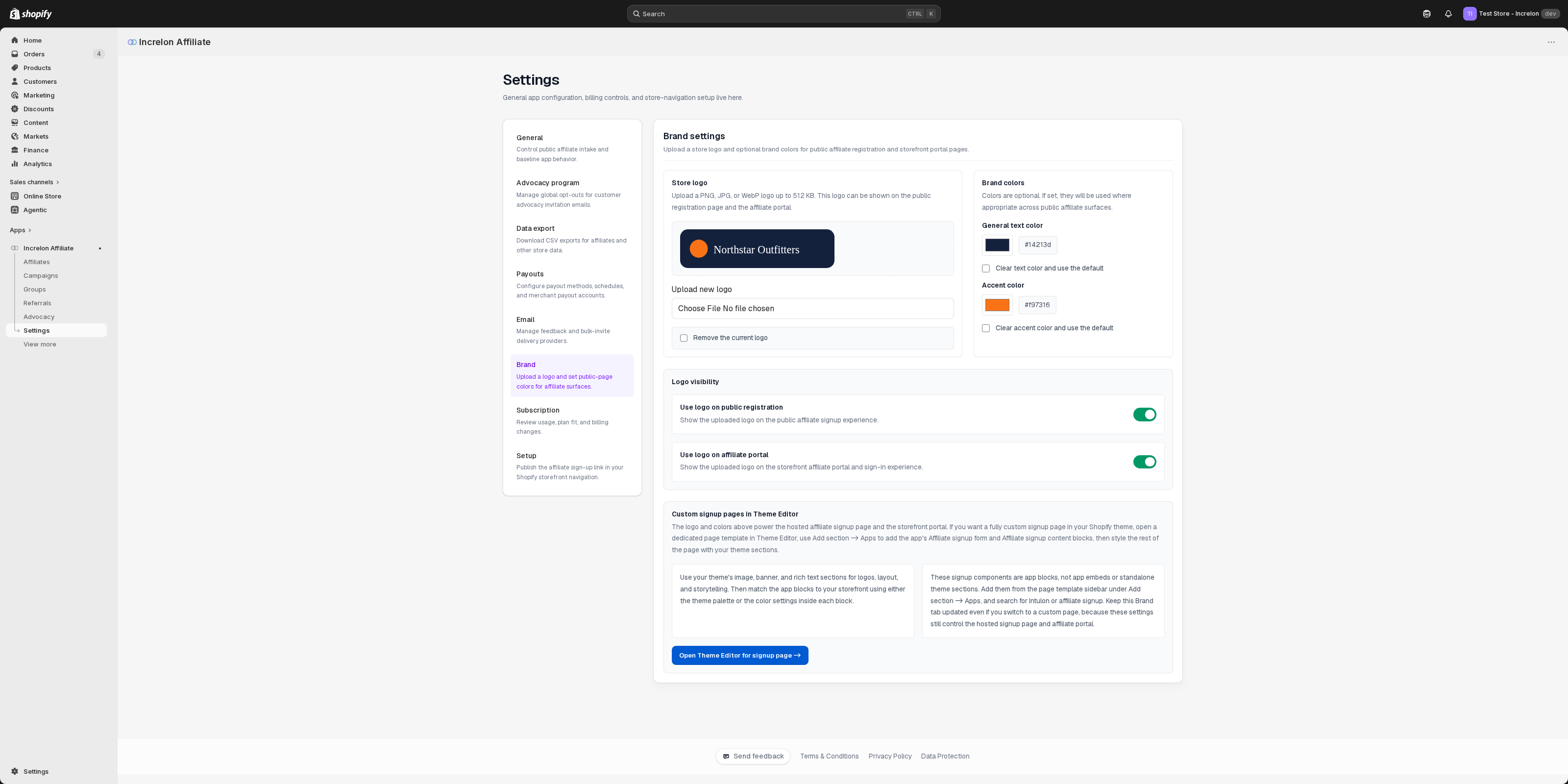 Brand settings with store logo and accent color controls