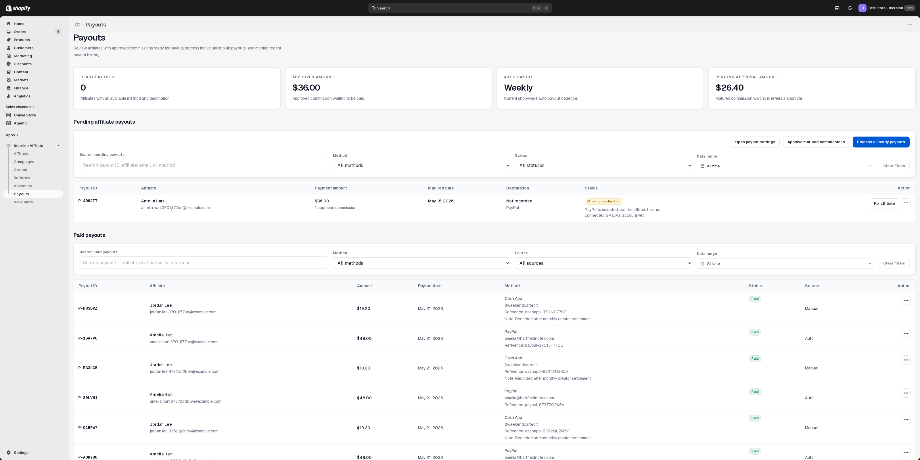 Payout operations dashboard with pending and paid payouts